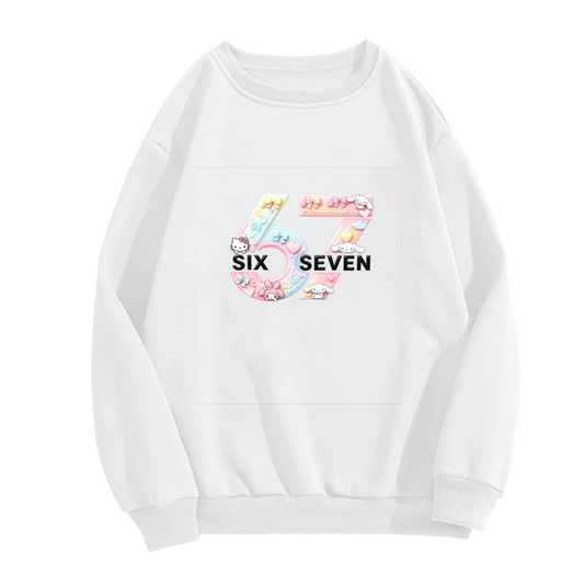 Cute 67 Sanrio Characters Colorful Varsity Crewneck Sweatshirt