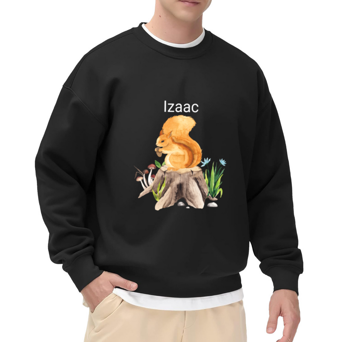 Personalized Squirrel Name Crewneck Sweatshirt - Custom Wildlife Name Pullover, Cute Squirrel Illustration, Unique Gift