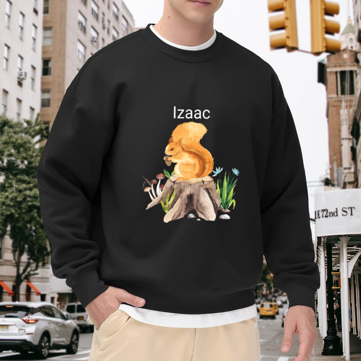 Personalized Squirrel Name Crewneck Sweatshirt - Custom Wildlife Name Pullover, Cute Squirrel Illustration, Unique Gift