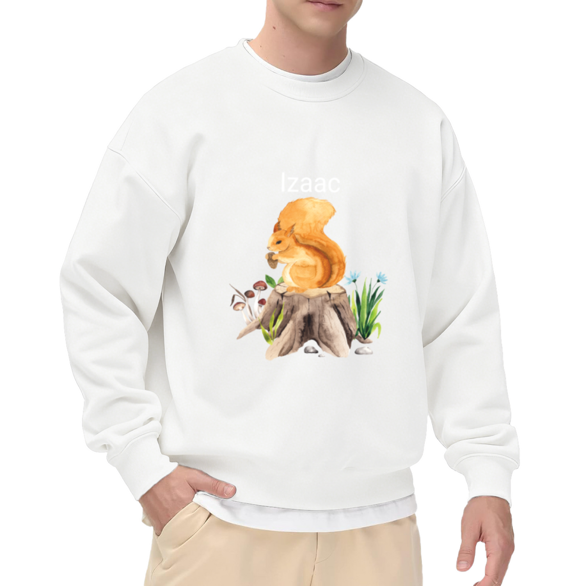 Personalized Squirrel Name Crewneck Sweatshirt - Custom Wildlife Name Pullover, Cute Squirrel Illustration, Unique Gift