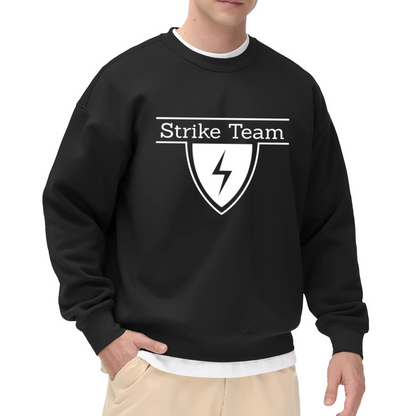 Strike Team Shield Crewneck Sweatshirt - Tactical Lightning Bolt Graphic, Military Style Pullover, Squad Streetwear Top