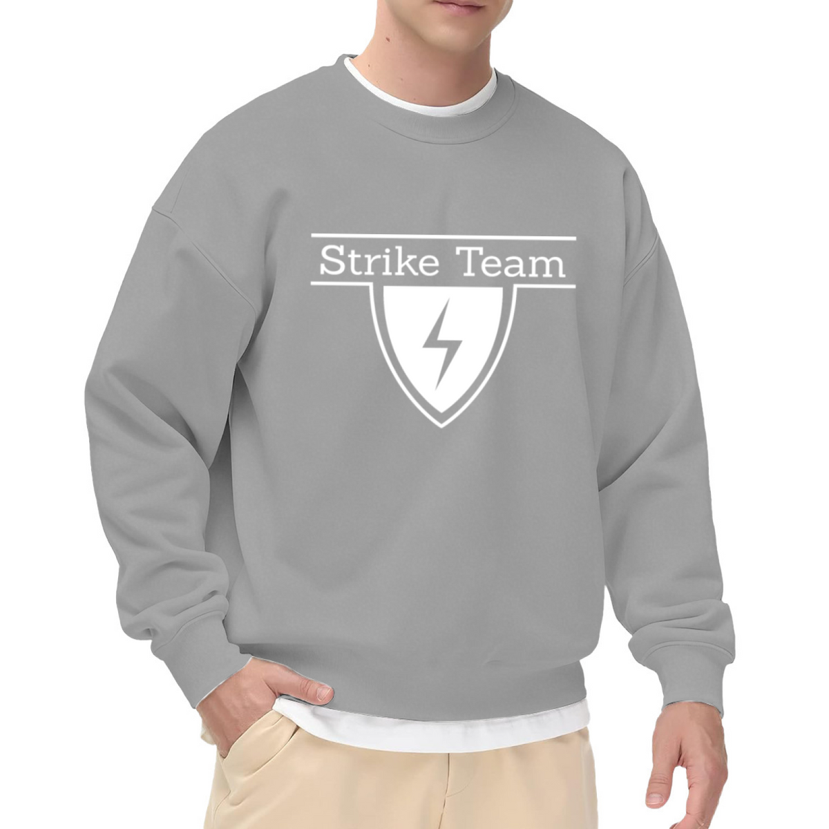 Strike Team Shield Crewneck Sweatshirt - Tactical Lightning Bolt Graphic, Military Style Pullover, Squad Streetwear Top