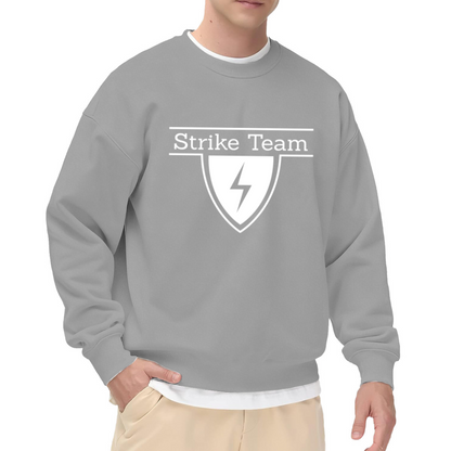 Strike Team Shield Crewneck Sweatshirt - Tactical Lightning Bolt Graphic, Military Style Pullover, Squad Streetwear Top