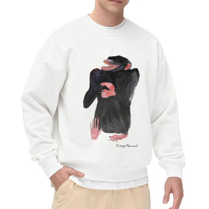 Painterly Laughing Chimpanzee Art Crewneck Sweatshirt | Whimsical Hand-Painted Ape Graphic Pullover, Indie Art Lover Gift