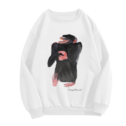 Painterly Laughing Chimpanzee Art Crewneck Sweatshirt | Whimsical Hand-Painted Ape Graphic Pullover, Indie Art Lover Gift