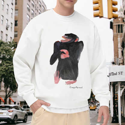 Painterly Laughing Chimpanzee Art Crewneck Sweatshirt | Whimsical Hand-Painted Ape Graphic Pullover, Indie Art Lover Gift