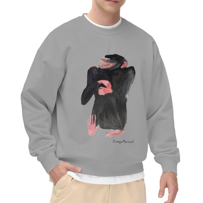 Painterly Laughing Chimpanzee Art Crewneck Sweatshirt | Whimsical Hand-Painted Ape Graphic Pullover, Indie Art Lover Gift