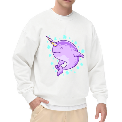 Cute Narwhal Bubbles Crewneck Sweatshirt | Whimsical Sea Creature Pullover, Playful Ocean Animal Graphic Top, Ocean Lover Gift