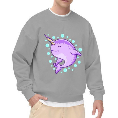 Cute Narwhal Bubbles Crewneck Sweatshirt | Whimsical Sea Creature Pullover, Playful Ocean Animal Graphic Top, Ocean Lover Gift