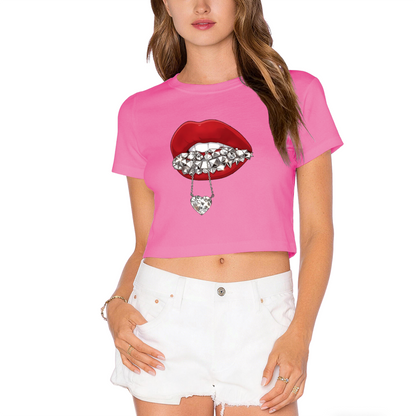 Spike Grill Diamond Heart Lips Y2K Crop Top