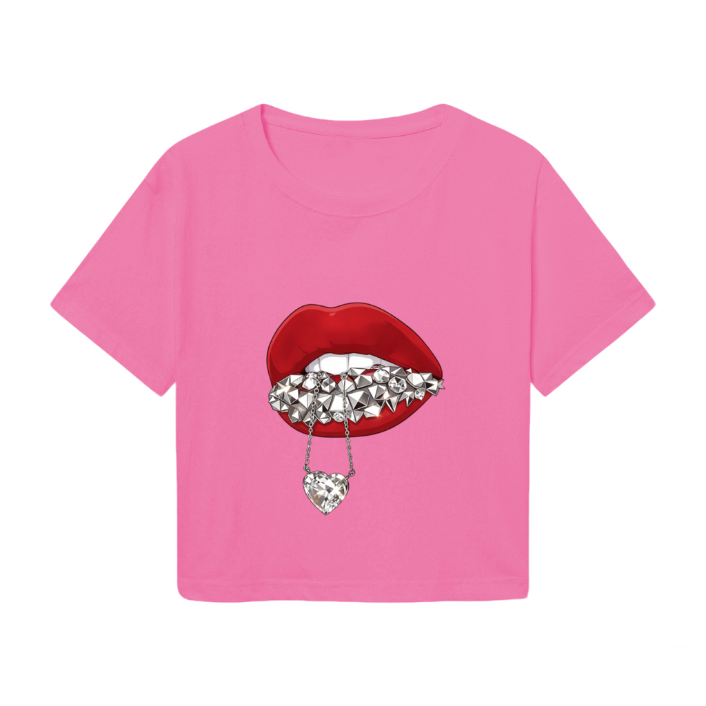 Spike Grill Diamond Heart Lips Y2K Crop Top