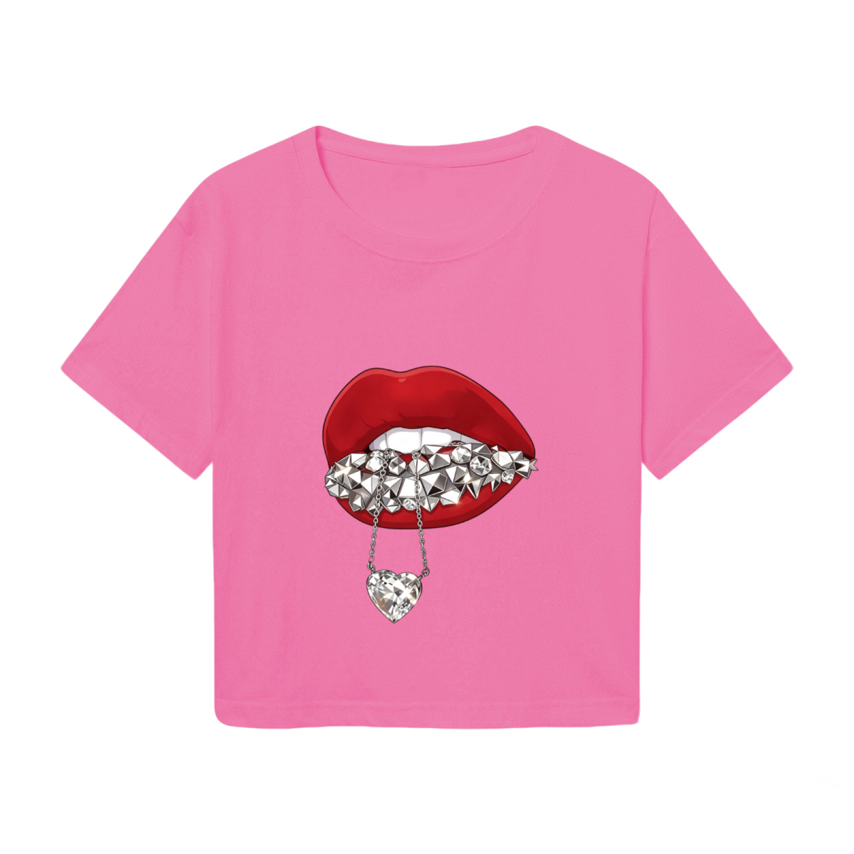 Spike Grill Diamond Heart Lips Y2K Crop Top