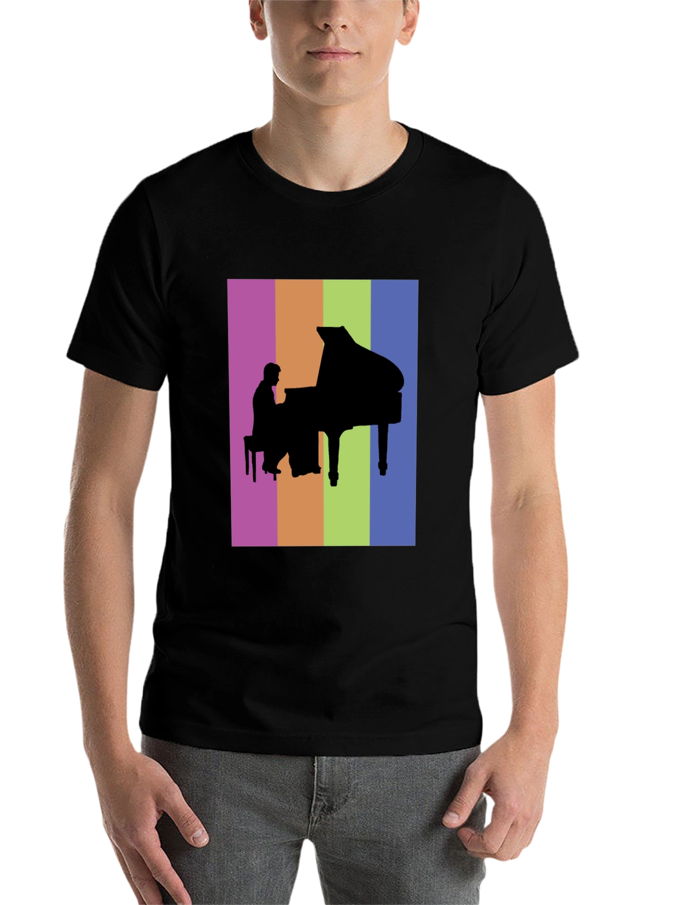 Piano Player Silhouette Graphic Tee - Colorful Music Lover Shirt