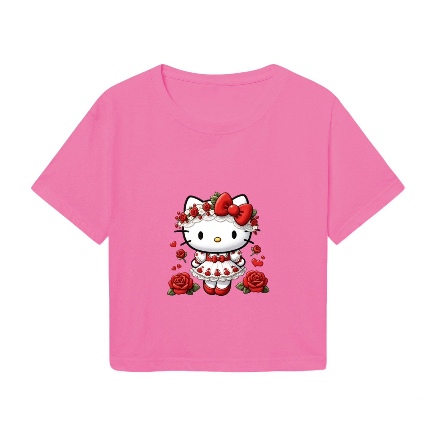 Romantic Rose Garland Hello Kitty Hot Pink Coquette Cropped Top
