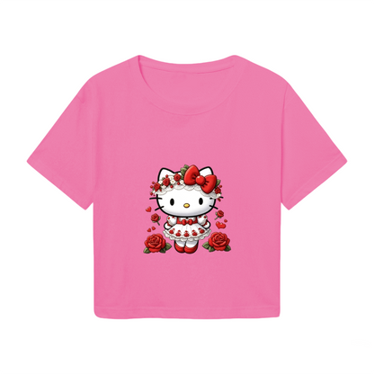 Romantic Rose Garland Hello Kitty Hot Pink Coquette Cropped Top