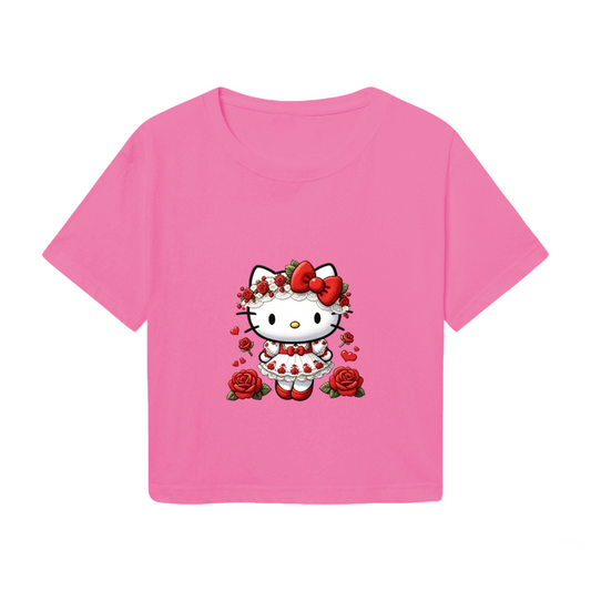 Romantic Rose Garland Hello Kitty Hot Pink Coquette Cropped Top