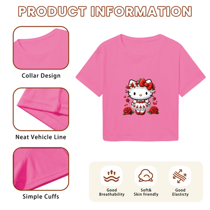 Romantic Rose Garland Hello Kitty Hot Pink Coquette Cropped Top