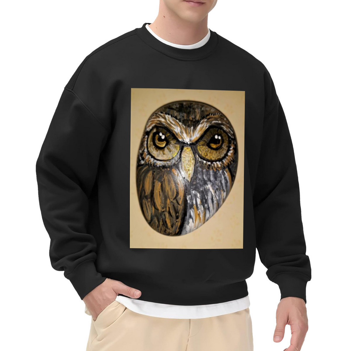 Realistic Owl Face Crewneck Sweatshirt, Wise Owl Bird Portrait Pullover, Wildlife Animal Art Gift