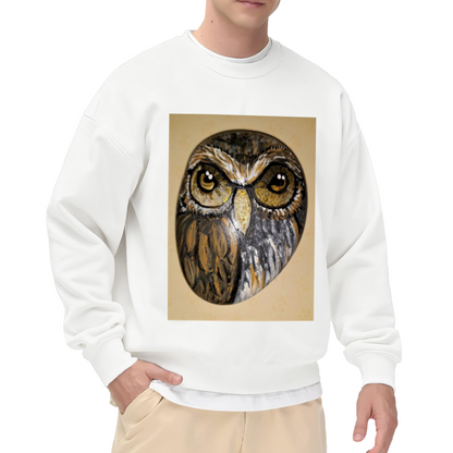 Realistic Owl Face Crewneck Sweatshirt, Wise Owl Bird Portrait Pullover, Wildlife Animal Art Gift