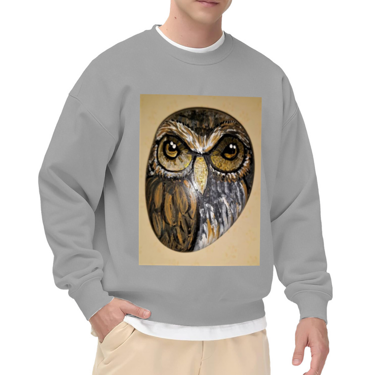 Realistic Owl Face Crewneck Sweatshirt, Wise Owl Bird Portrait Pullover, Wildlife Animal Art Gift