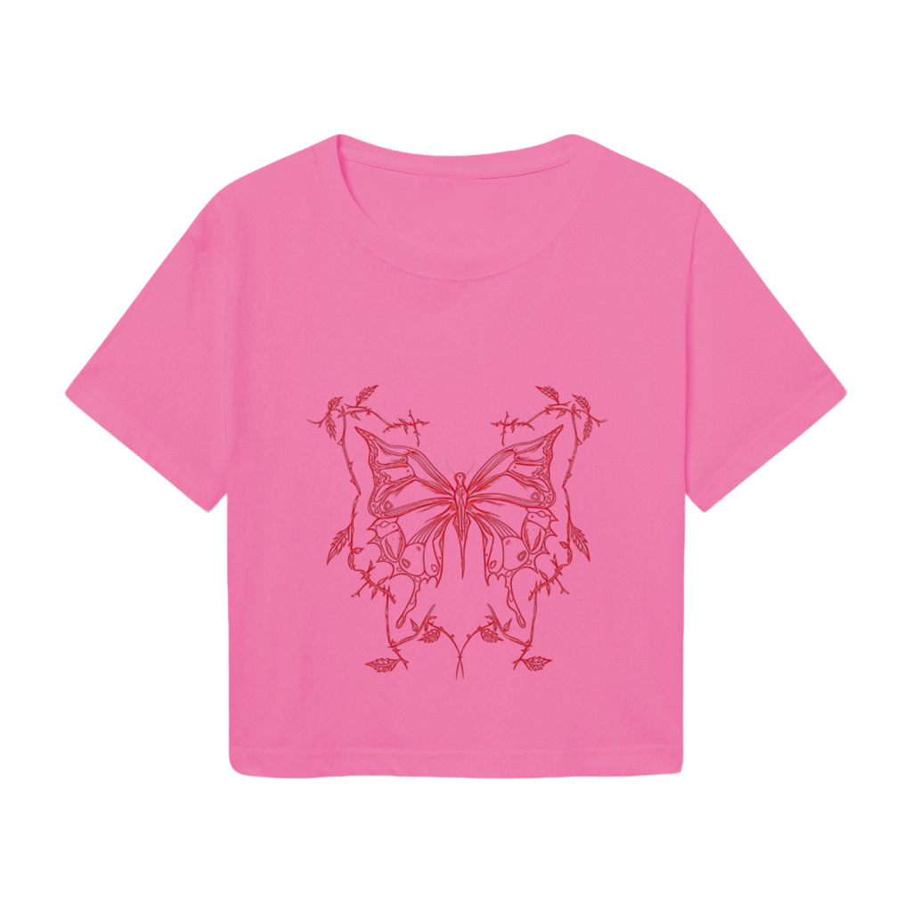 Gothic Thorn Butterfly Hot Pink Aesthetic  Tee