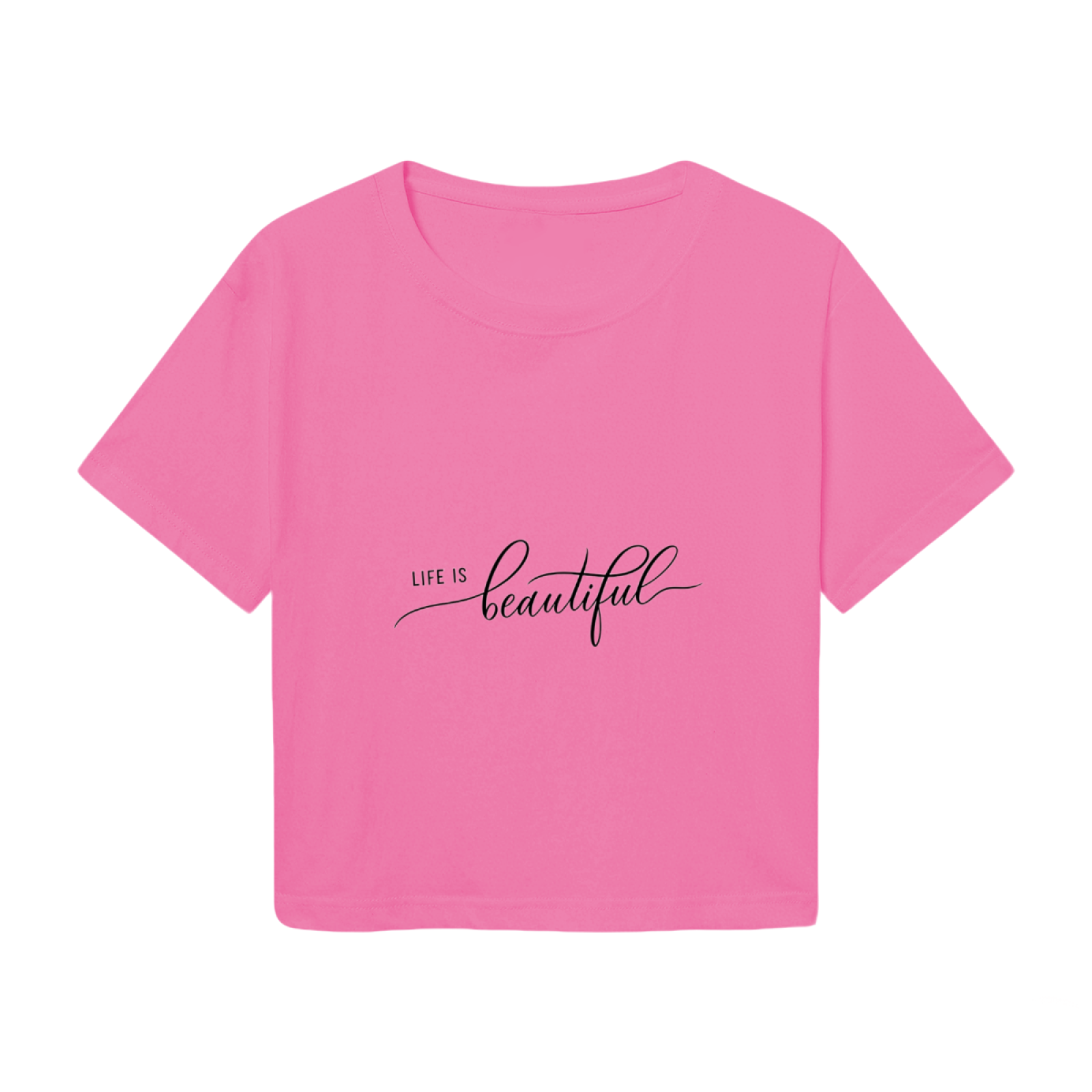 Life Is Beautiful Cursive Script Hot Pink Crop Top ¨C Positive Vibe Soft Girl Aesthetic Top
