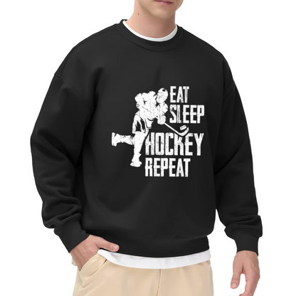 Eat Sleep Hockey Repeat Ice Hockey Player Crewneck Sweatshirt | Vintage Distressed Sports Pullover, Hockey Gift