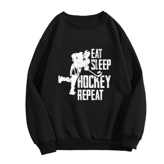 Eat Sleep Hockey Repeat Ice Hockey Player Crewneck Sweatshirt | Vintage Distressed Sports Pullover, Hockey Gift