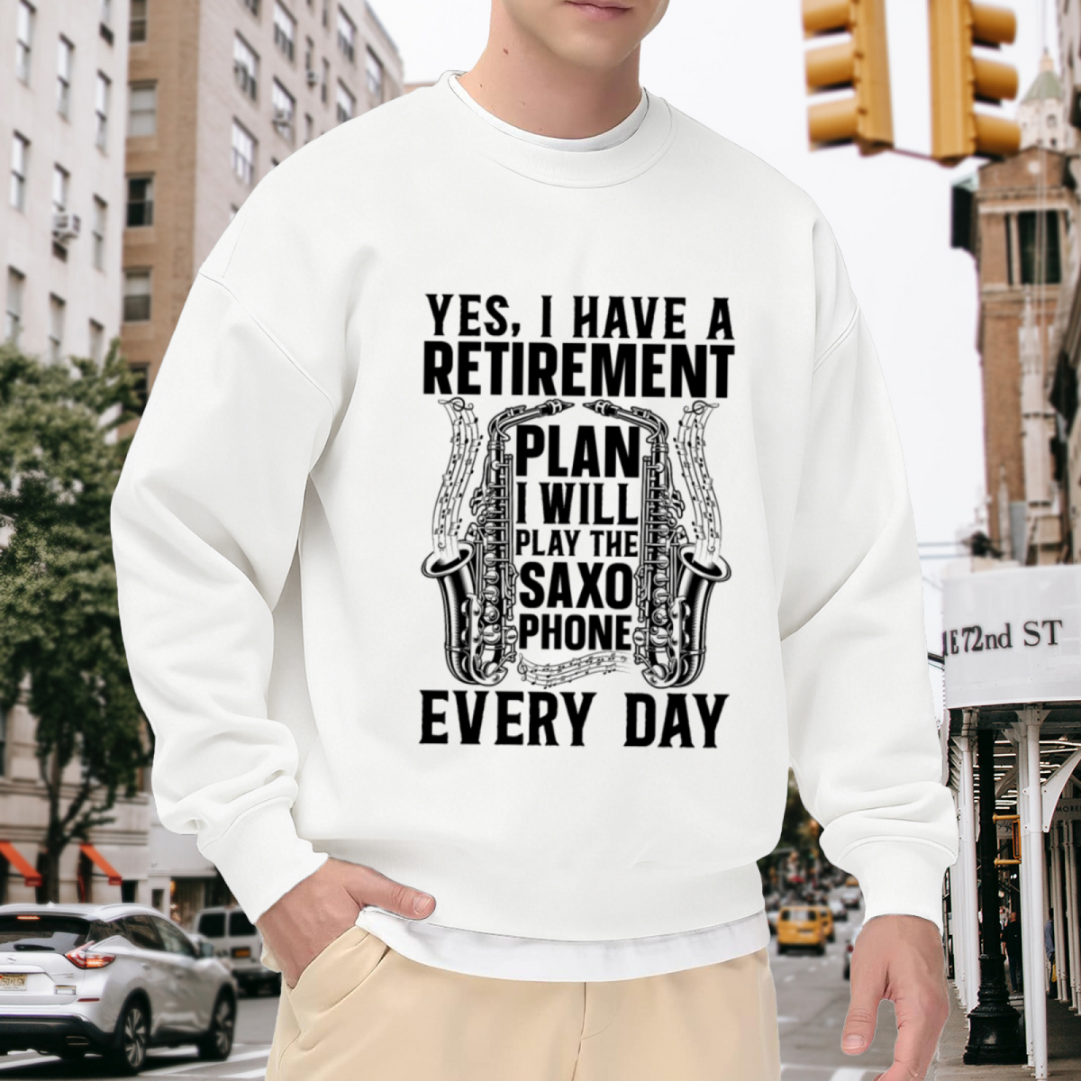 Retirement Plan Saxophone Crewneck Sweatshirt - Funny Sax Player Gift, Jazz Musician Humor Pullover, Retiree Top