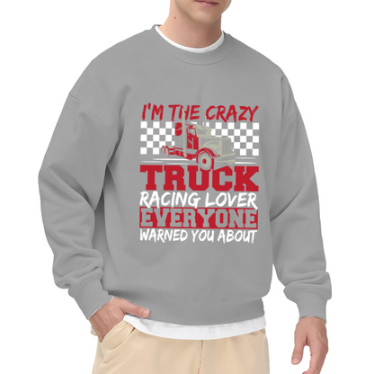 Crazy Truck Racing Lover Sweatshirt | Semi Truck Checkered Flag Graphic Crewneck, Vintage Racing Pullover Top, Trucker Gift for Men Women