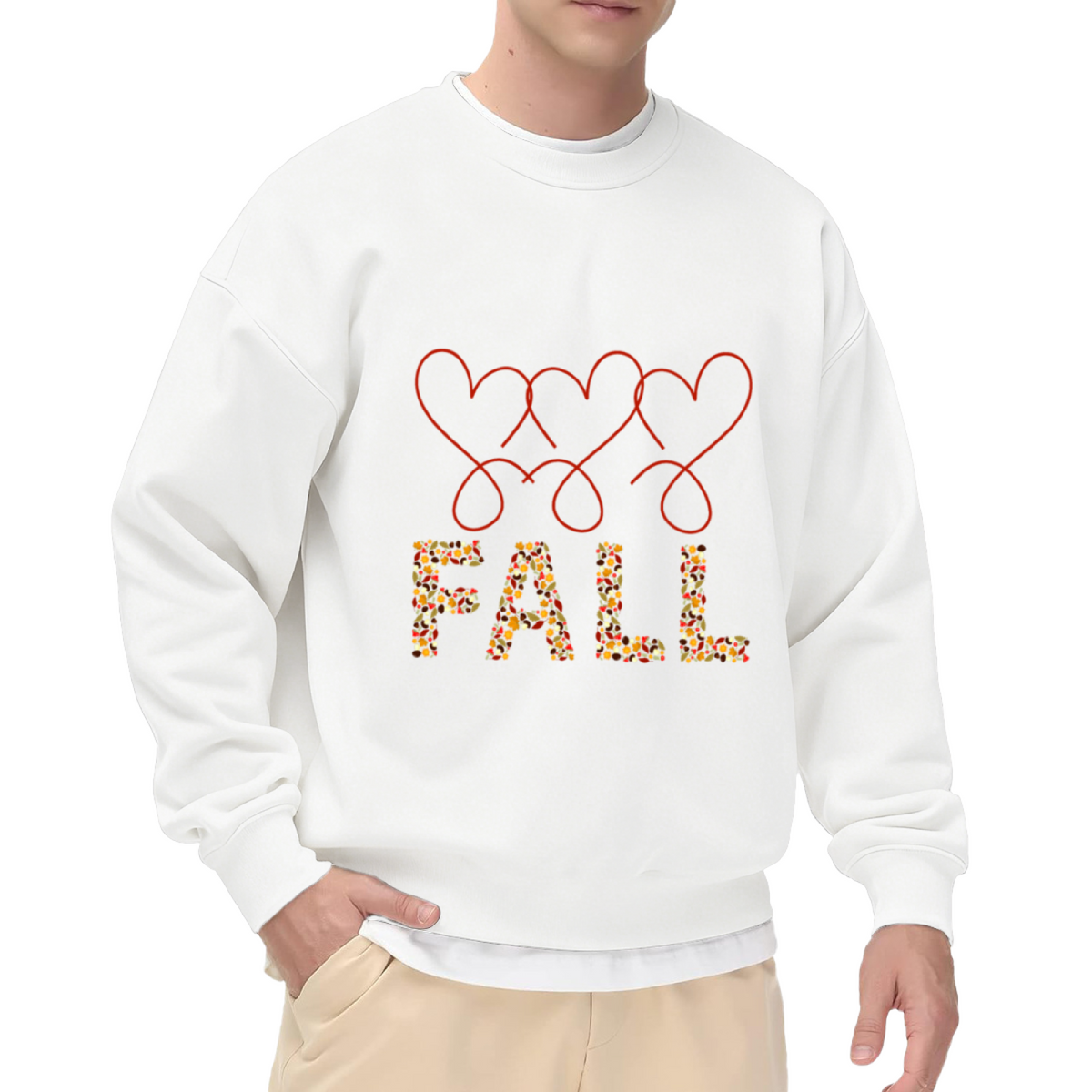 Fall Leaves And Hearts Crewneck Sweatshirt, Autumn Thanksgiving Graphic Pullover, Fall Season Gift