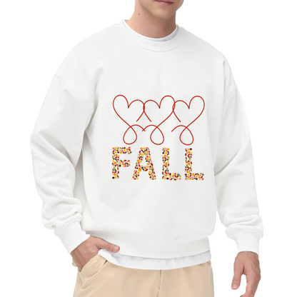 Fall Leaves And Hearts Crewneck Sweatshirt, Autumn Thanksgiving Graphic Pullover, Fall Season Gift