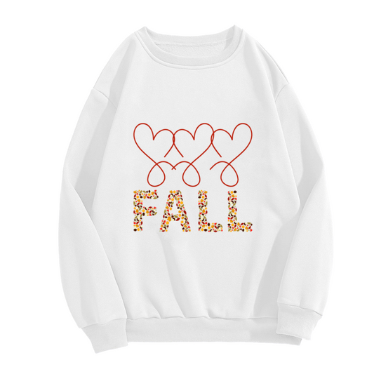 Fall Leaves And Hearts Crewneck Sweatshirt, Autumn Thanksgiving Graphic Pullover, Fall Season Gift