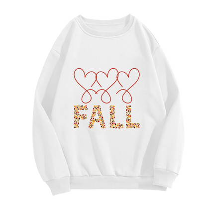 Fall Leaves And Hearts Crewneck Sweatshirt, Autumn Thanksgiving Graphic Pullover, Fall Season Gift