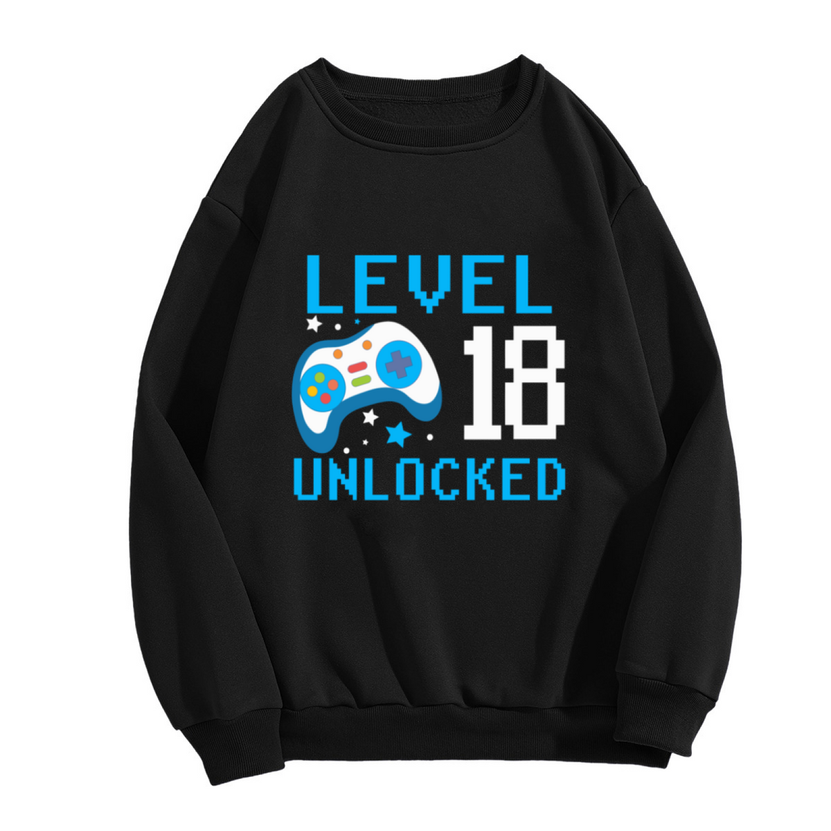 Level 18 Unlocked Pixel Crewneck Sweatshirt - 18th Birthday Gamer Gift, Retro 8-Bit Video Game Pullover