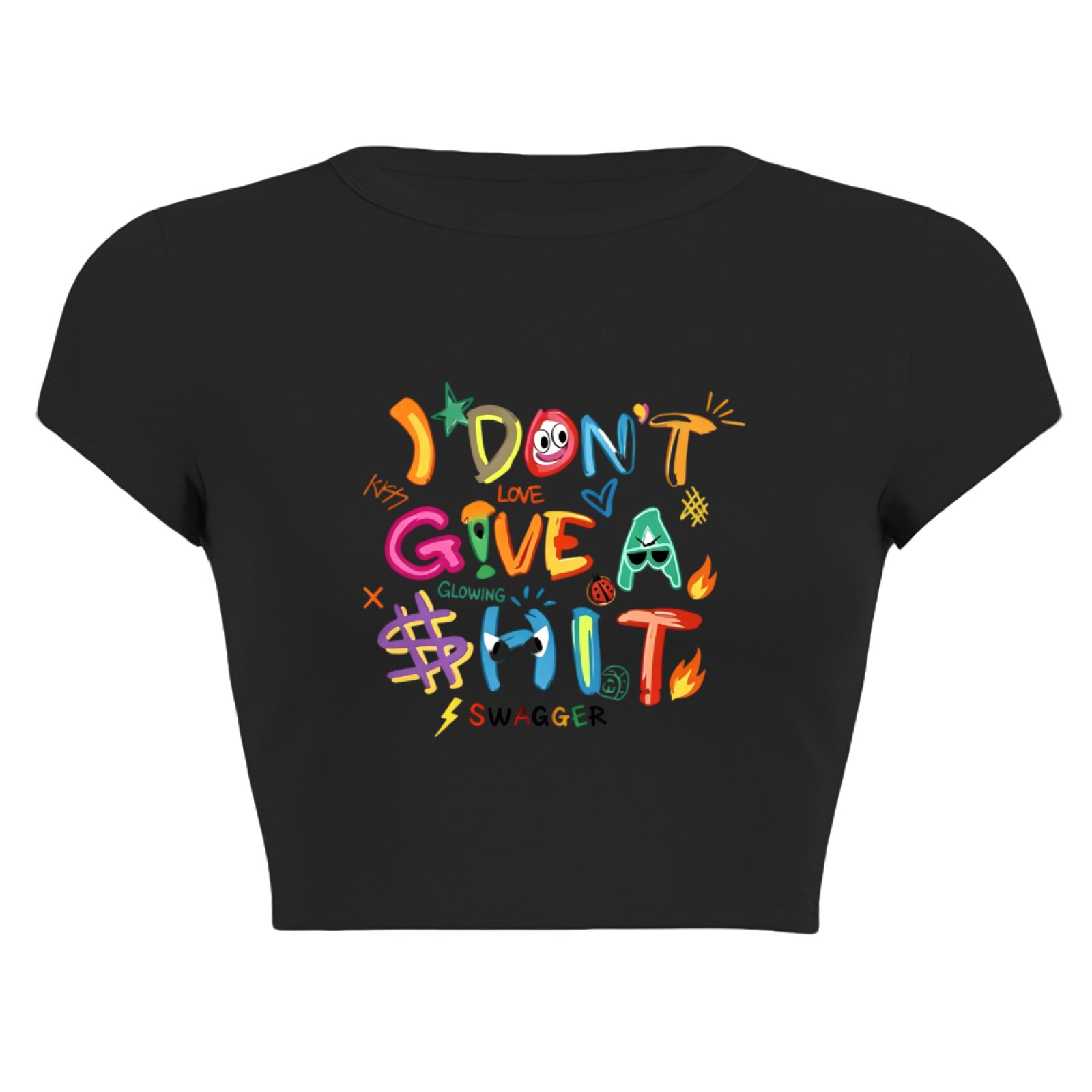 Minimal Daisy Heart Letter Black Crop Top