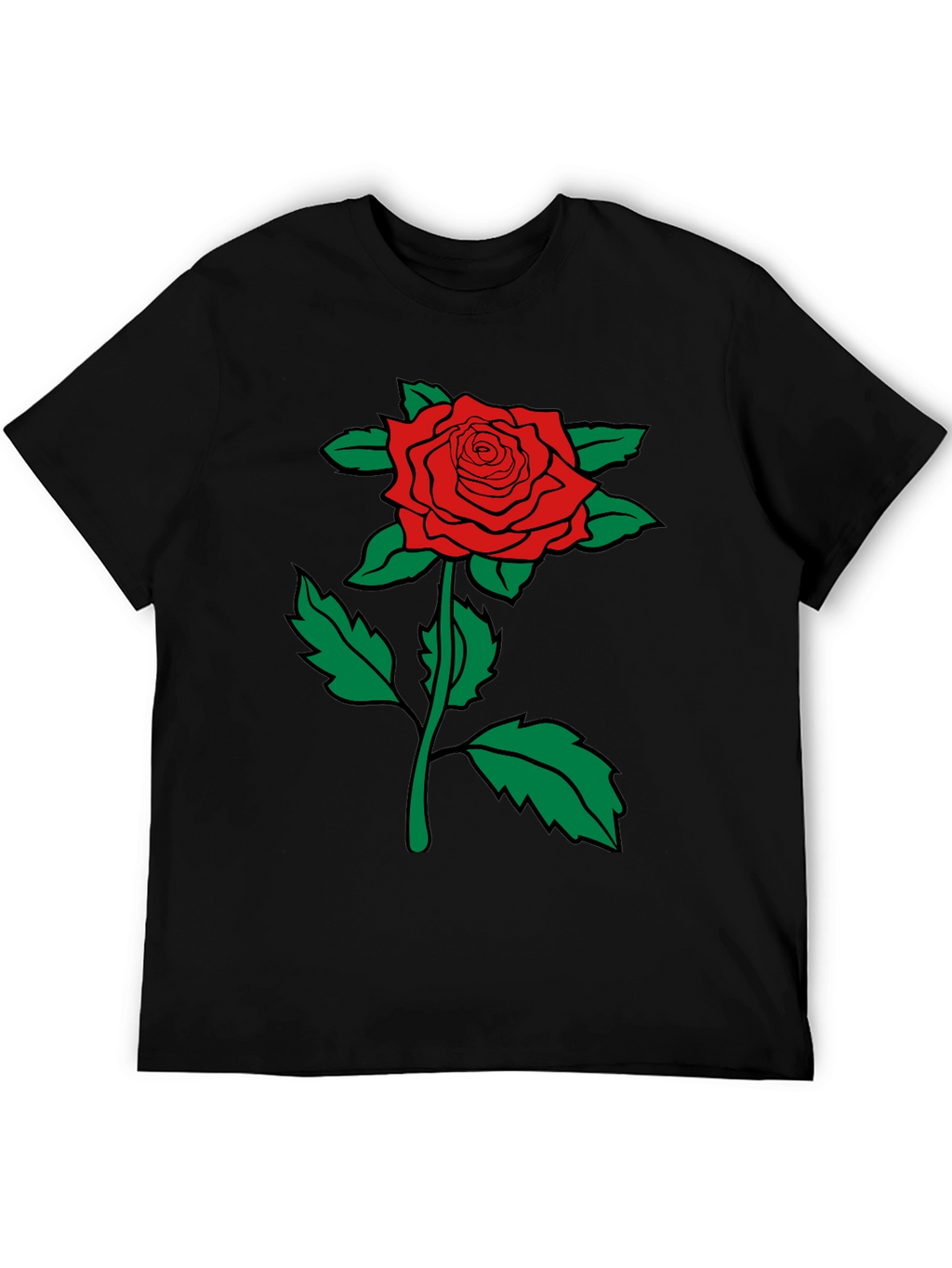 Red Rose Graphic Tee - Mens Black Cotton T-Shirt