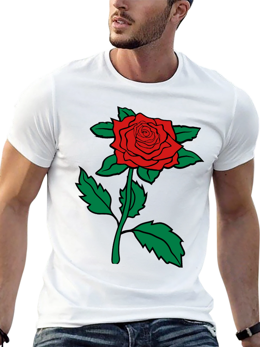 Red Rose Graphic Tee - Mens Black Cotton T-Shirt