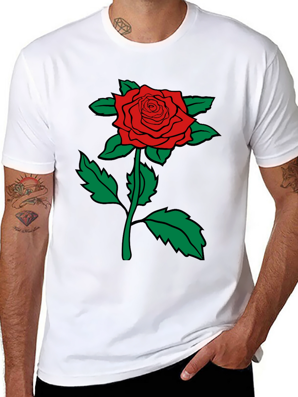 Red Rose Graphic Tee - Mens Black Cotton T-Shirt