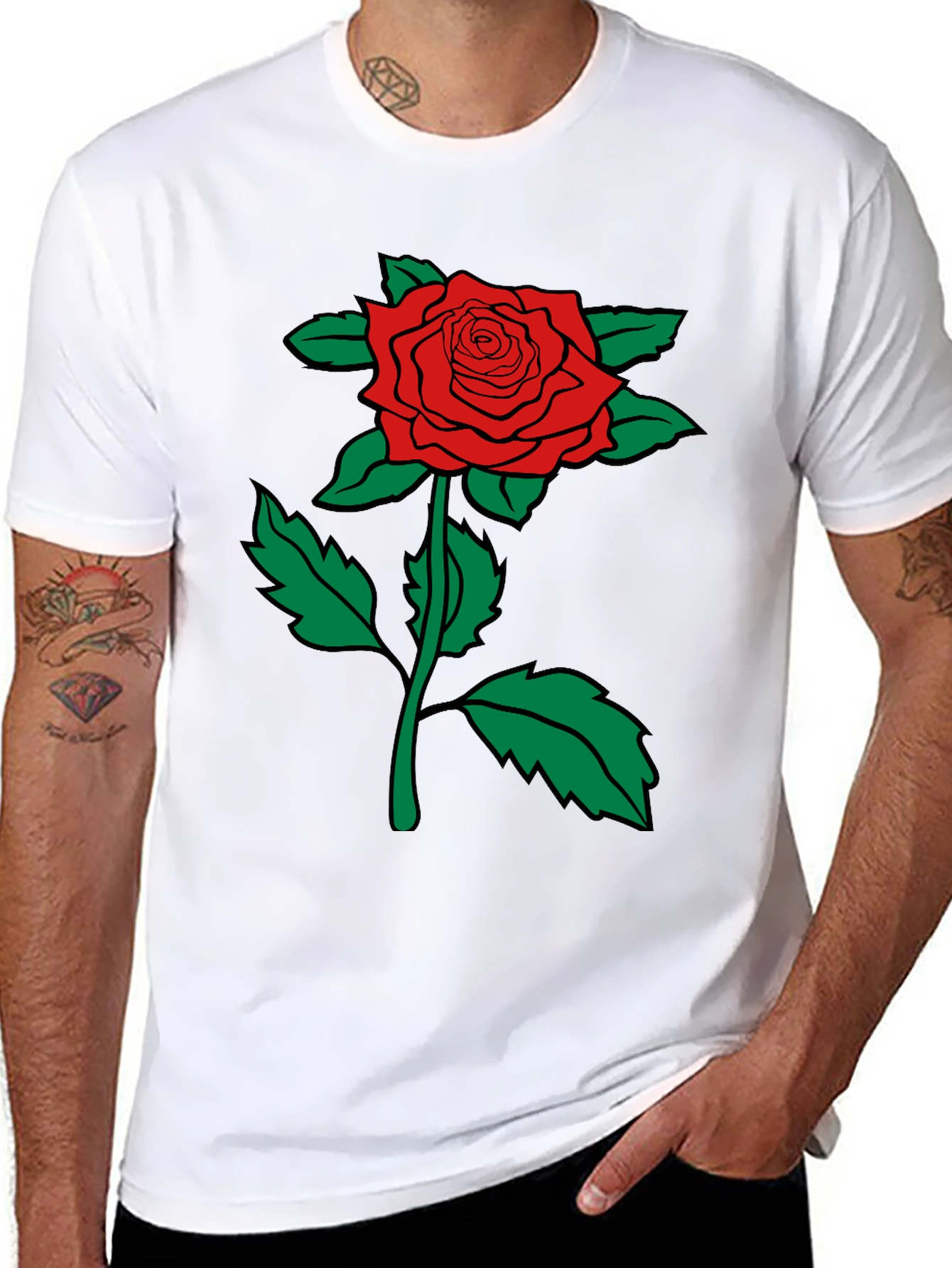 Red Rose Graphic Tee - Mens Black Cotton T-Shirt
