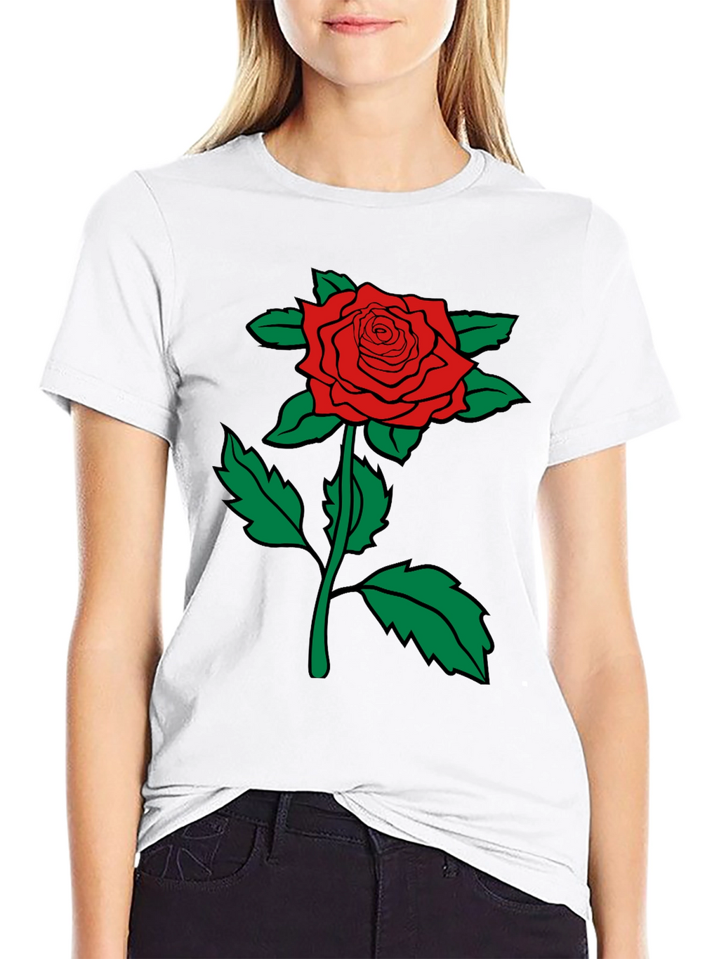 Red Rose Graphic Tee - Mens Black Cotton T-Shirt