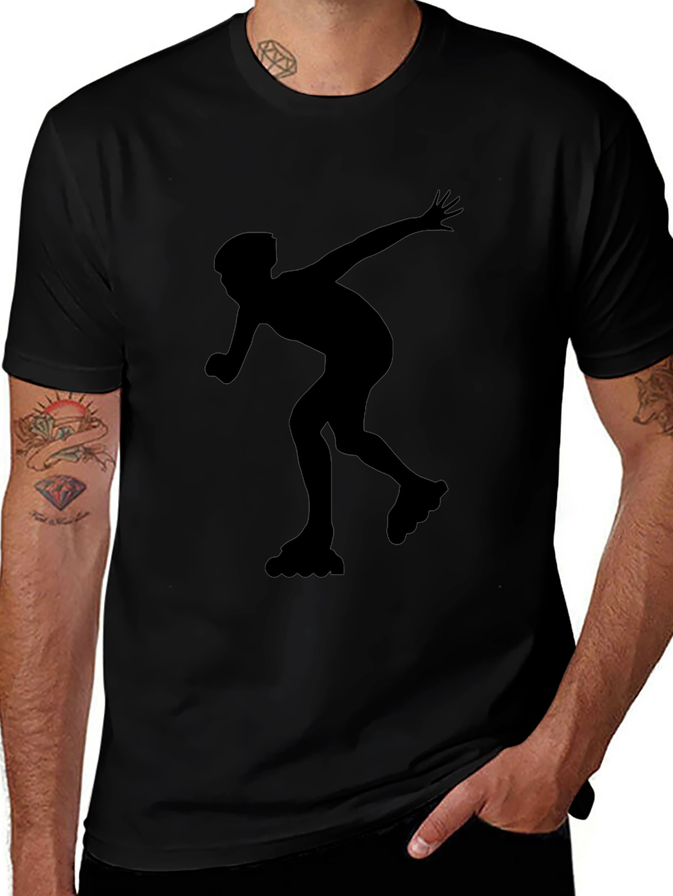 Inline Skating Graphic Tee - Black Cotton Shirt