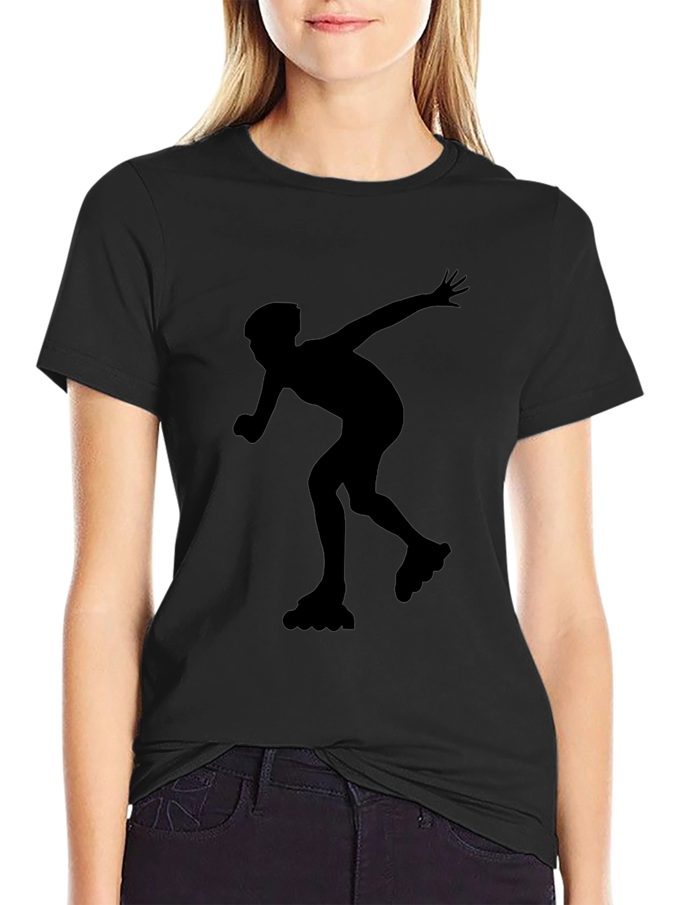 Inline Skating Graphic Tee - Black Cotton Shirt