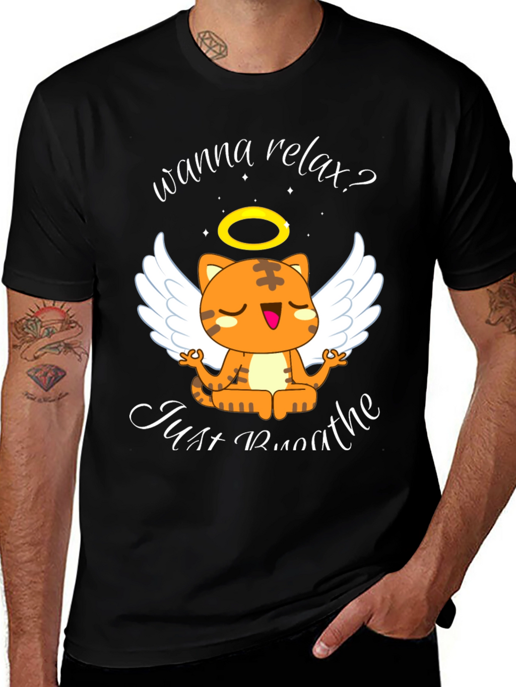 Relax Cat T-Shirt - Wanna Relax? Just Breathe Tee