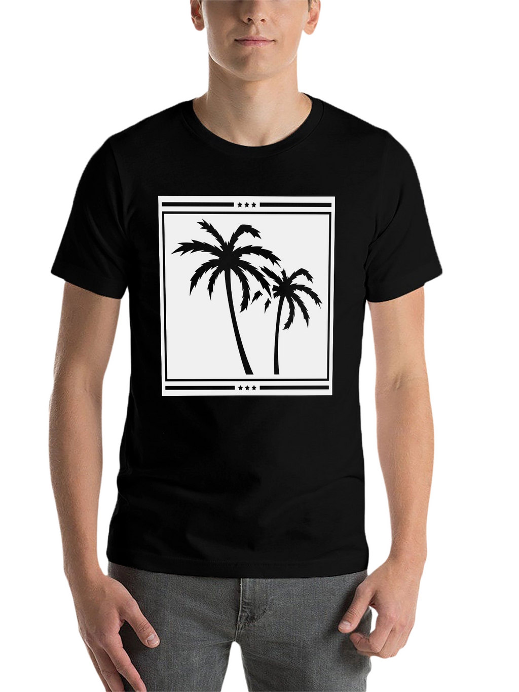 Palm Tree Graphic Tee - Black Cotton Casual Shirt