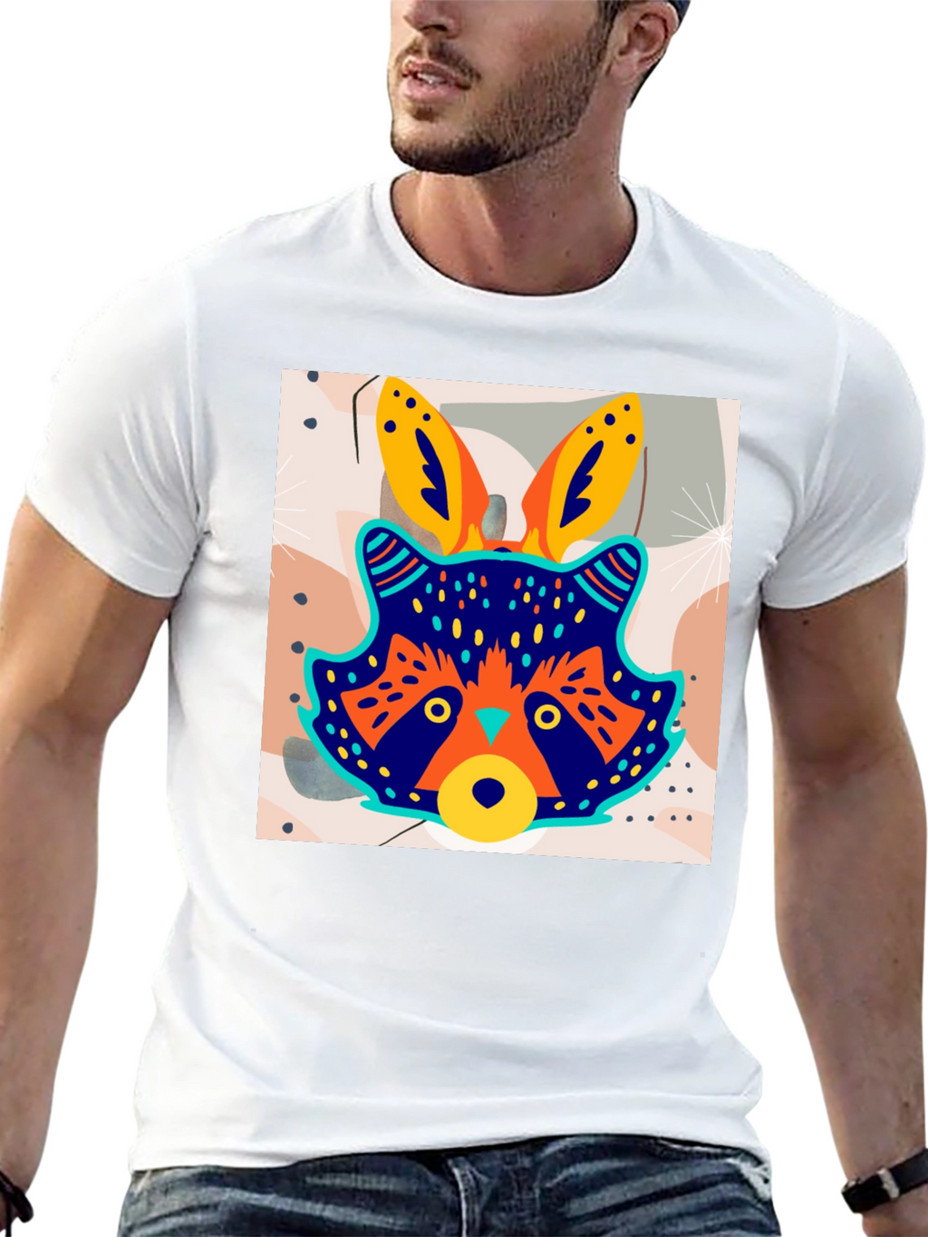Funky Raccoon Graphic Tee - Stylish Mens Black T-Shirt