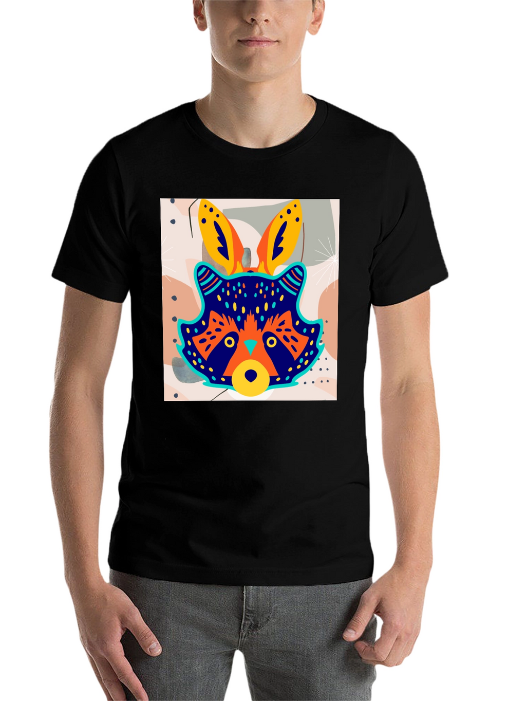 Funky Raccoon Graphic Tee - Stylish Mens Black T-Shirt
