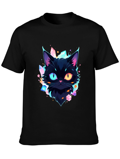 Mystic Cat Graphic Tee - Unique Heterochromia Design