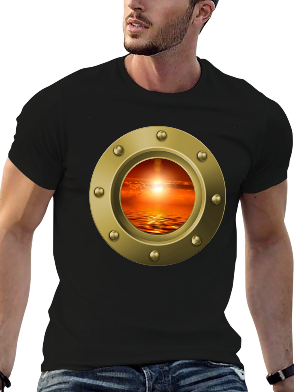 Nautical Porthole Sunset T-Shirt - Ocean View Tee