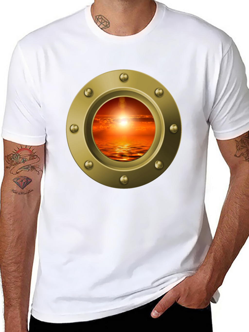 Nautical Porthole Sunset T-Shirt - Ocean View Tee